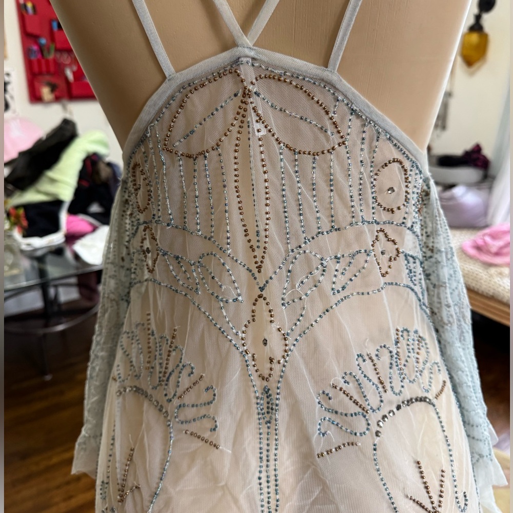 Free People Baby Blue Sheer Lace Dress w/ Intricate Beading size S - Picture 8 of 15
